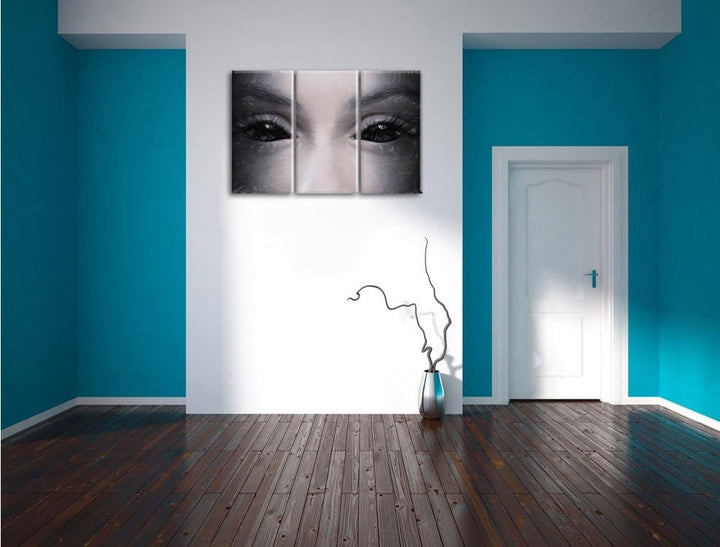 Pixxprint Böse Dämonenaugen / 3-Teilig/Gesamtmass 120cm Leinwandbild bespannt auf Holzrahmen/Wandbil