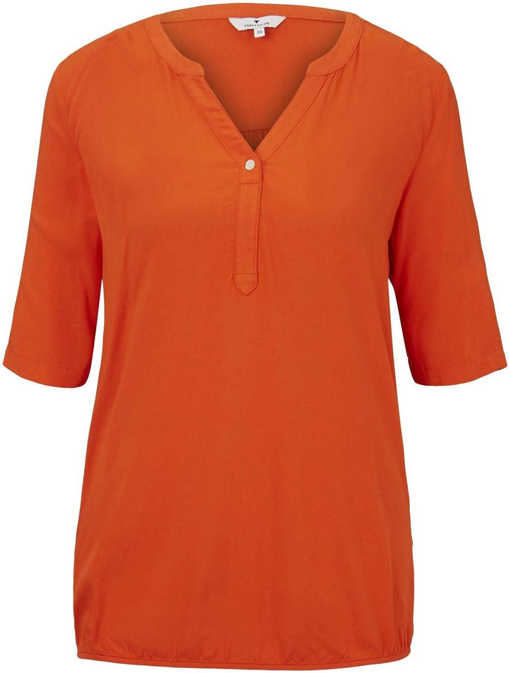 TOM TAILOR Damen Blusen, Shirts & Hemden Henley-Bluse mit elastischem Bund Strong Flame orange,38,22