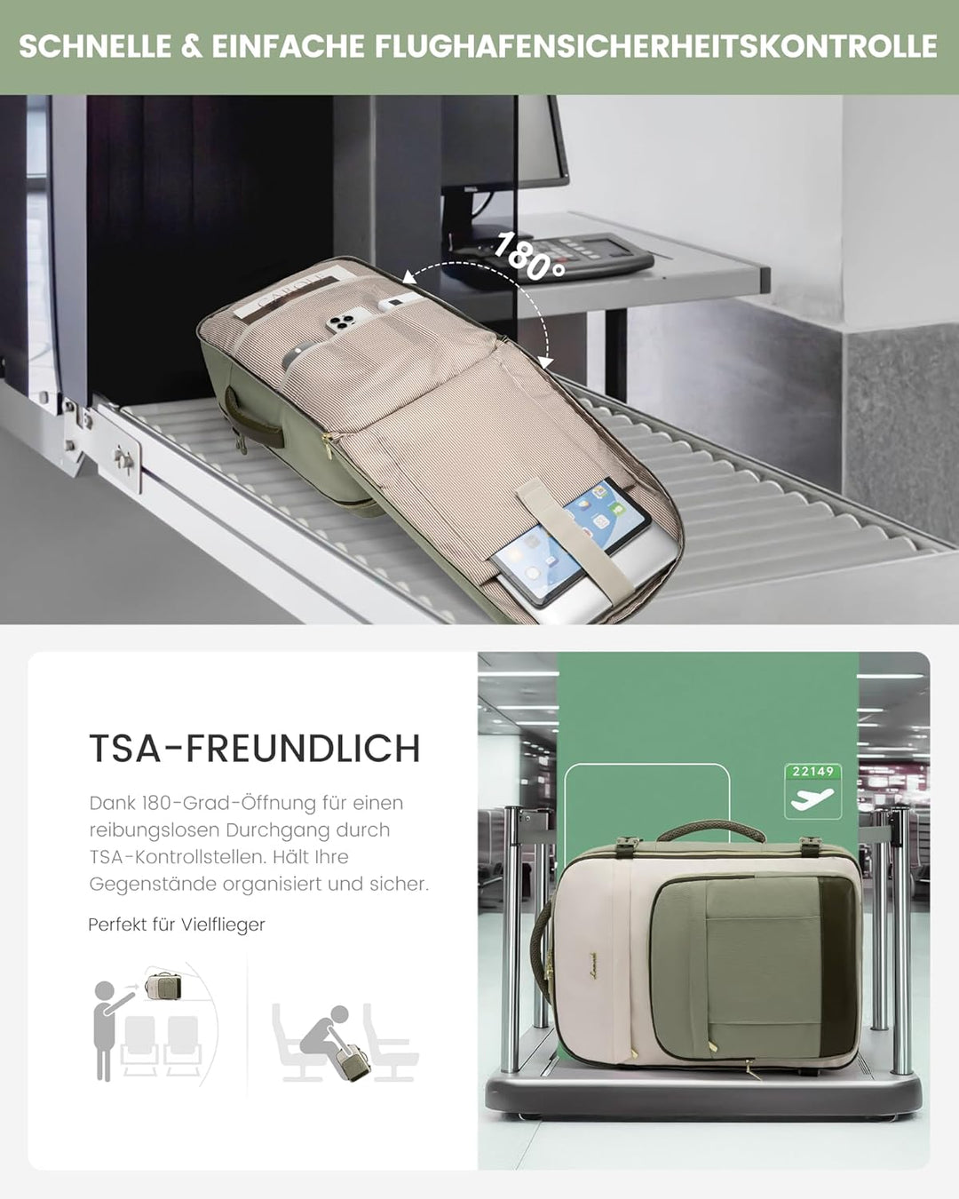 LOVEVOOK Rucksack Handgepäck Flugzeug, 40L Gross Reiserucksack Damen, Wasserdicht Travel Backpack fü