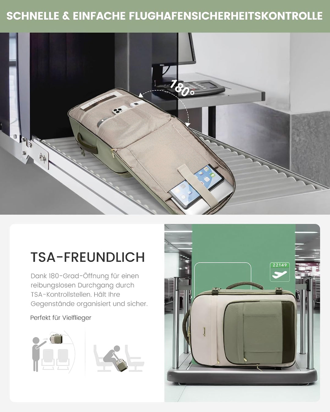 LOVEVOOK Rucksack Handgepäck Flugzeug, 50L Gross Reiserucksack Damen | Wasserdicht Travel Backpack