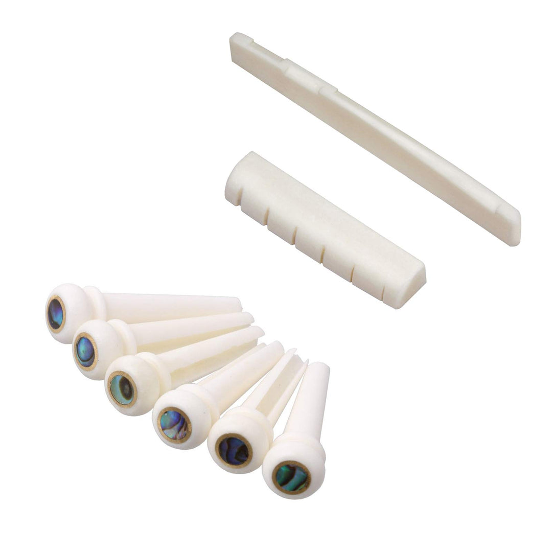 Akustikgitarre Stegpins Saitenende Knochen Sattel und Steg Abalone Ersatzteile Set (Steg und Sattel
