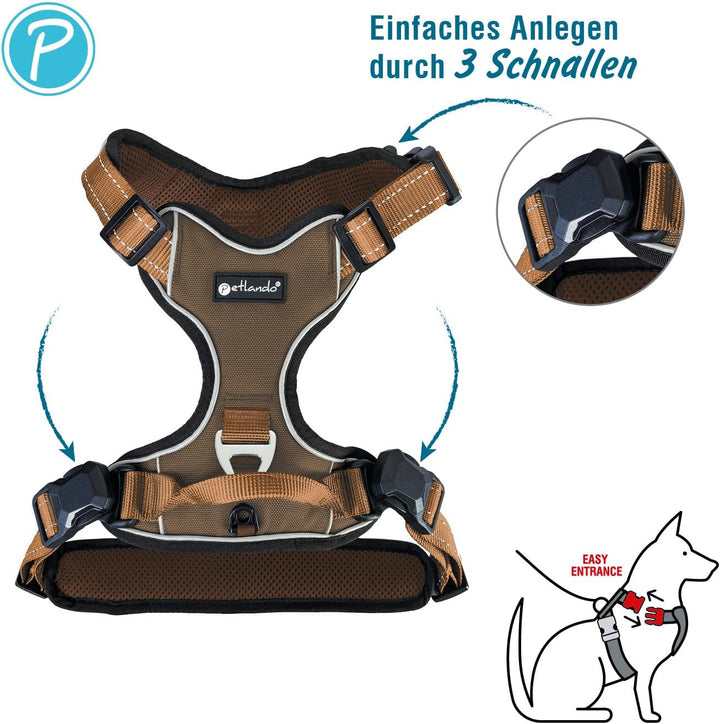Petlando Hundegeschirr Magnetech– Innovative Magnetschnalle, mit Griff, Zwei D-Ringe, reflektierend,