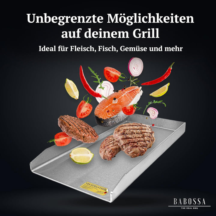 BABOSSA® Premium Plancha/Grillplatte [23.5x44.5cm] kompatibel mit Rösle Videro mit Vario Rost | Mass