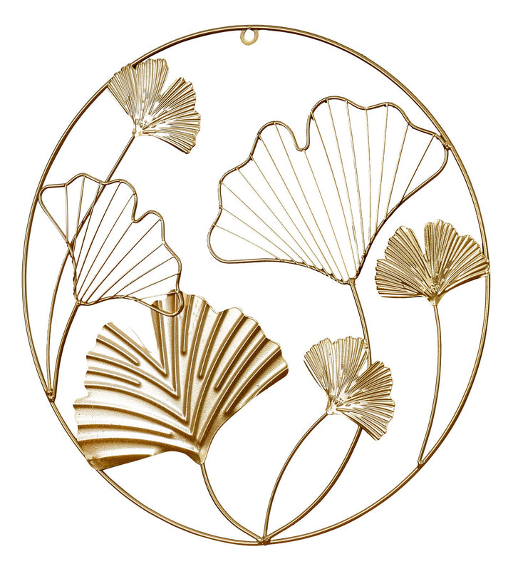 Wandbild Ø40cm Ginkgo Gold Metall Wanddeko Wandhänger Metallbild Dekoration Wandobjekt Deko Bild, Va
