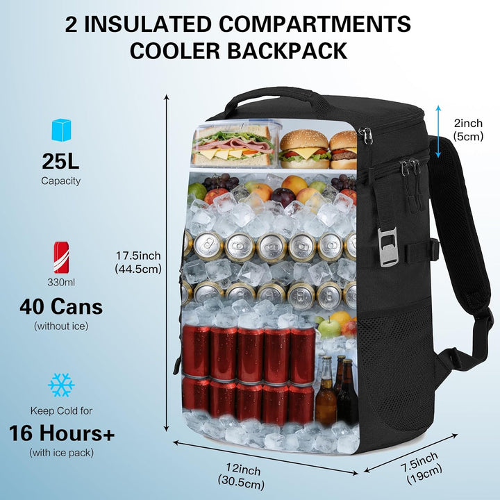 Kühlrucksack 25L Taktischer Kühltasche Rucksack Isolierte Auslaufsicher Kühl Thermo Rucksack mit Fla