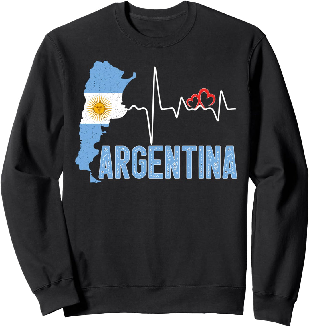 Argentina Flag Map Heartbeat Design for Argentine Pride Sweatshirt