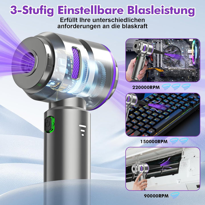 3-in-1 Handstaubsauger Akku,Auto Staubsauger Stark,18000PA Handstaubsauger Kabellos,3-Gang 200000 U/