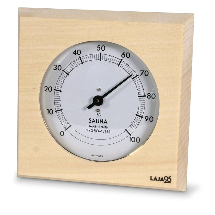 Sauna Hygrometer - FSC Espenholz - Misst Luftfeuchtigkeit - Bimetalltechnik - Synthetik-Haar - Analo