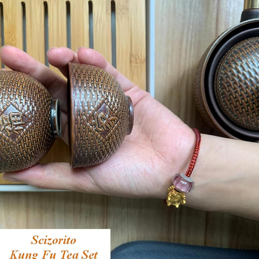 Keramik Portable Travel Tee Set, chinesischer Kungfu Tee Set mit 360-Rotation Teekanne und Infuser,