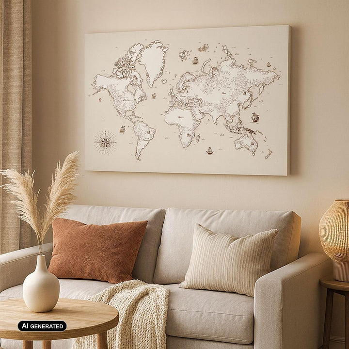 Bilder auf Leinwand 100x70cm Leinwandbild Karte Welt Klassiker Kontinente Gross Wanddeko Bild Schlaf