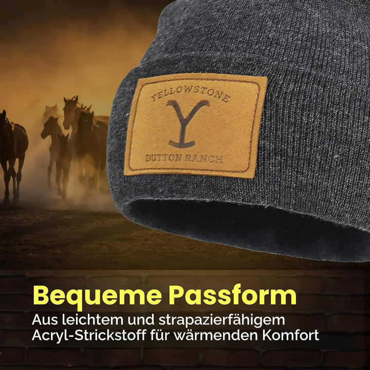 Yellowstone Dutton Ranch Beanie Mütze Winter Strickmütze mit Manschette Grau One Size, GRAU, Einheit