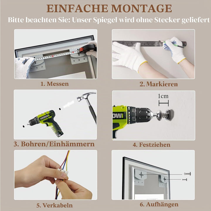Badspiegel-mit-Beleuchtung 60x60cm - Badezimmerspiegel LED Badezimmer Spiegel mit Beleuchtung - Besc
