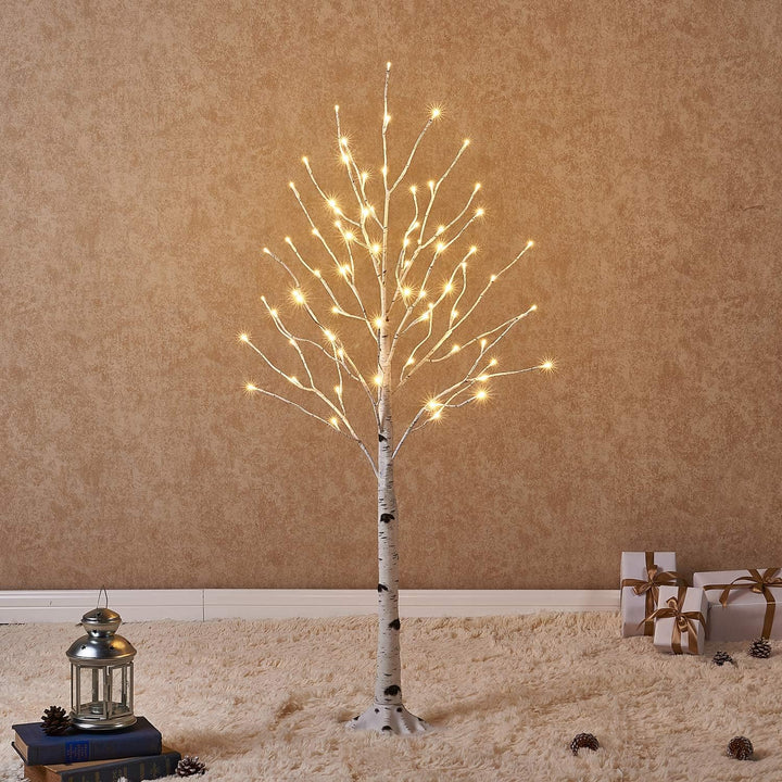 Hairui LED Baum Warmweiss 72LEDs Birke Lichterbaum 120CM Künstlicher Weihnachtsbaum mit Teilweise Fu