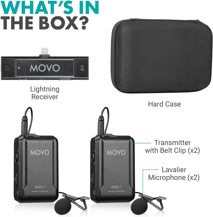 Movo Edge-DI-Duo Drahtloses Lavalier für iPhone - Perfektes kompaktes Lav-Mikrofon für Smartphone Gi