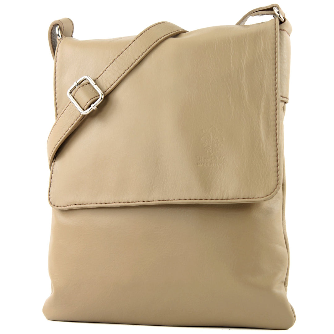 modamoda de - T33 - ital Umhängetasche Schultertasche aus Nappaleder Dunkelbeige, Dunkelbeige