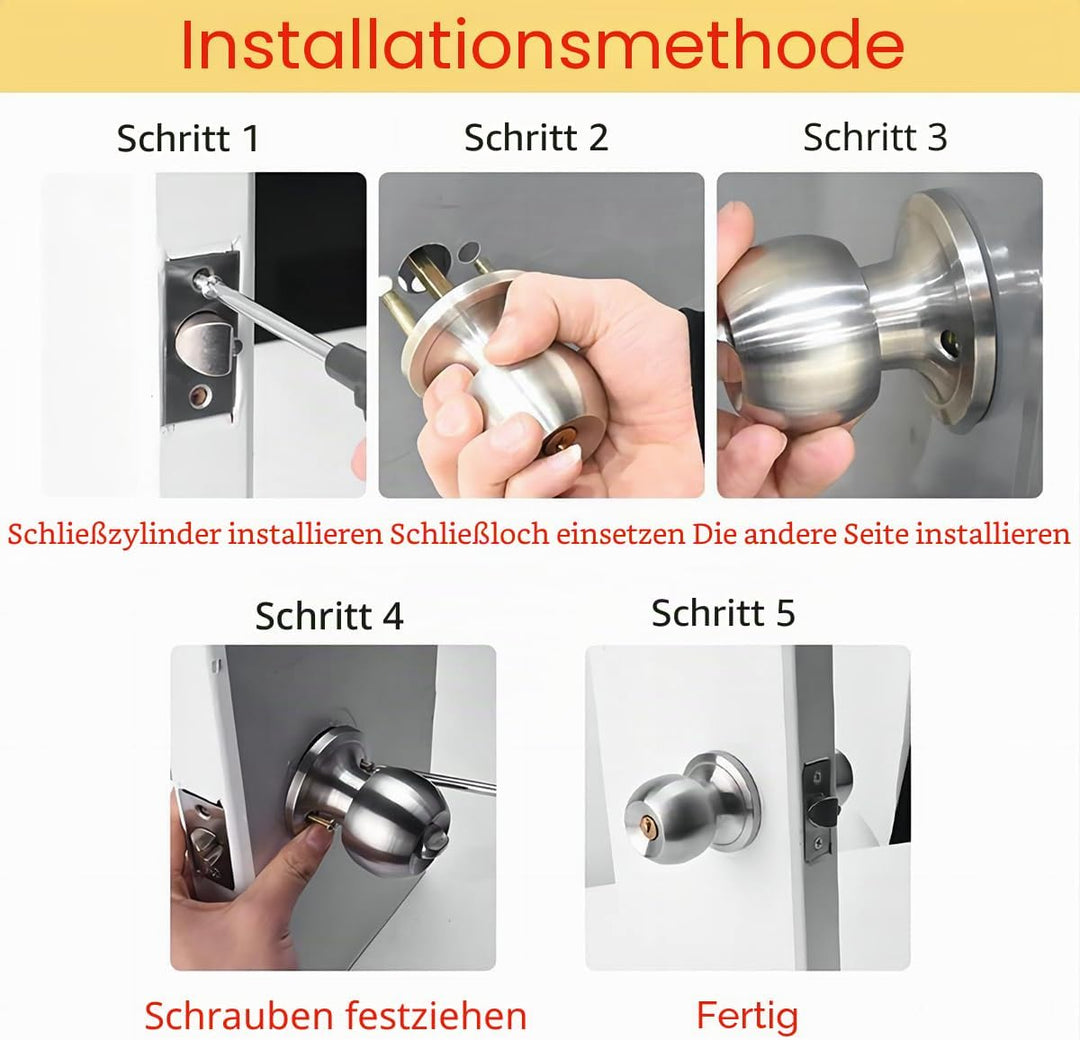 Qrity Türknauf mit Schloss/Schlüssel, Griff Keyed abschliessbar Home Büro rund verriegelt Türknauf,