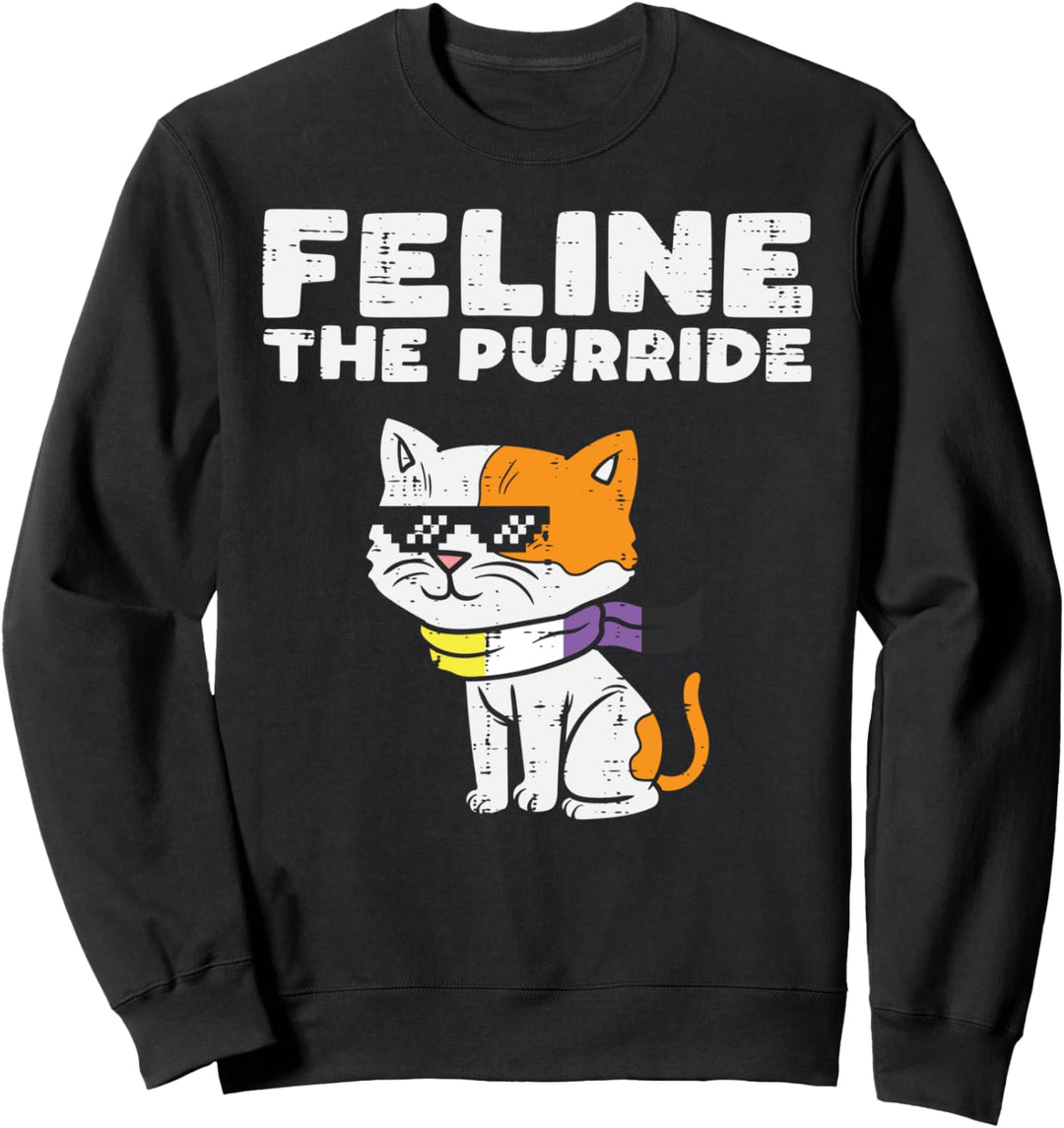 Feline The Purride Cat LGBTQ Non-Binary Flag Genderqueer Sweatshirt
