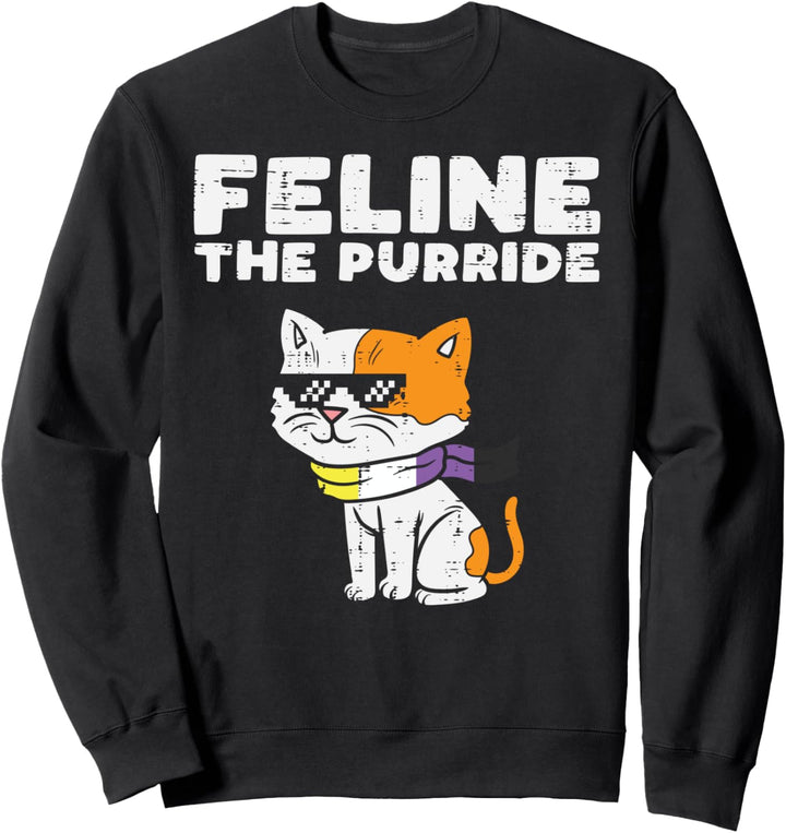 Feline The Purride Cat LGBTQ Non-Binary Flag Genderqueer Sweatshirt