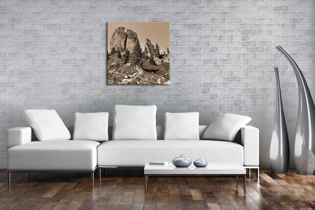 Wanderziel in den Dolomiten Effekt: Sepia; Format: 60x60 als Leinwandbild, Motiv fertig gerahmt auf