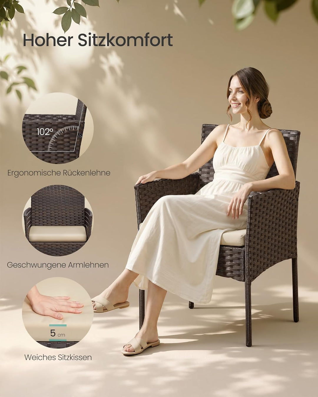 SONGMICS Balkonmöbel, Gartenmöbel-Set, aus PE-Polyrattan, Lounge-Set, Terrassenmöbel, Outdoor, für T