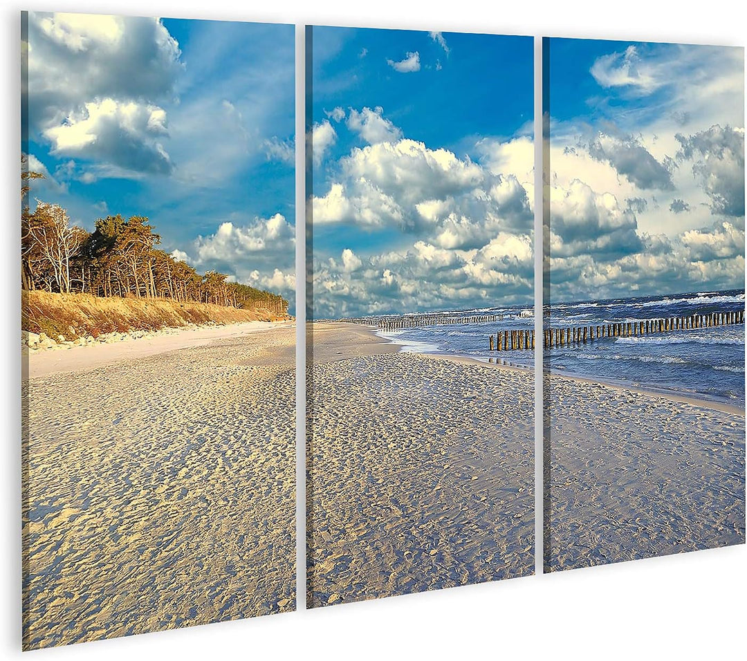 islandburner Bild auf Leinwand Ostsee Bilder Wandbilder Poster Leinwand 130x80cm - 3 Teile, Leinwand