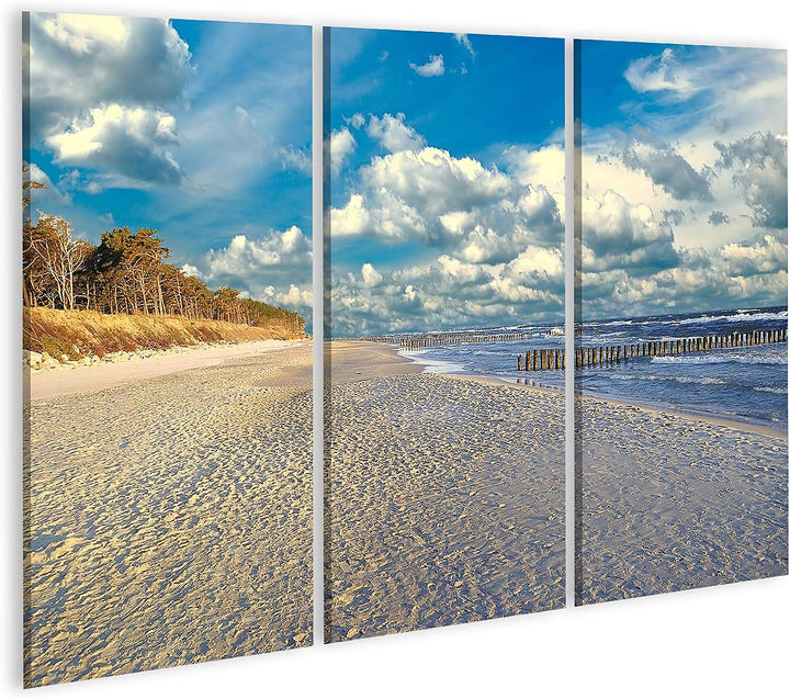 islandburner Bild auf Leinwand Ostsee Bilder Wandbilder Poster Leinwand 130x80cm - 3 Teile, Leinwand