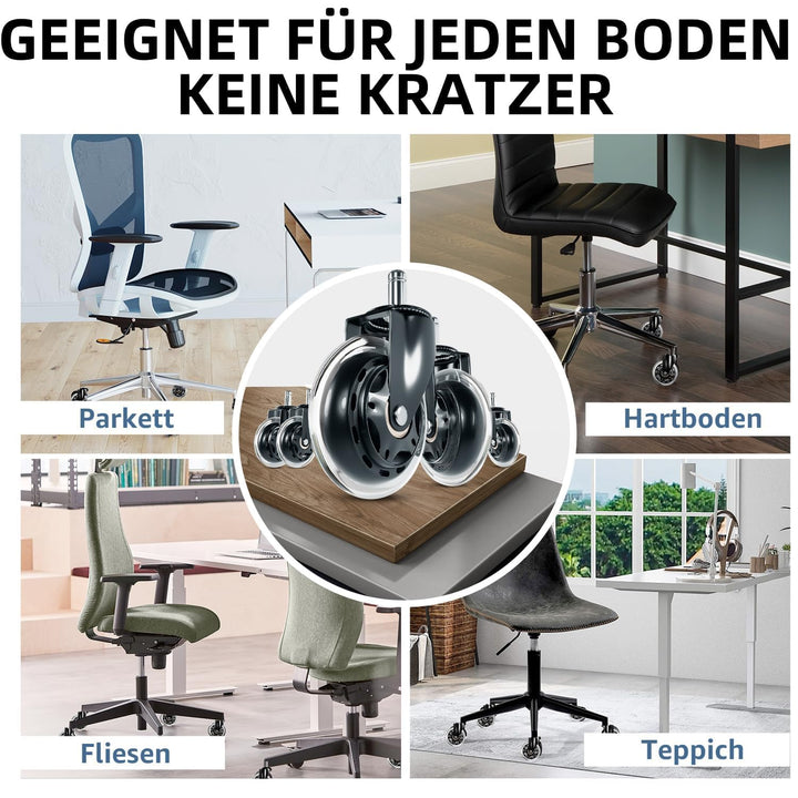 Sytopia Bürostuhl Rollen 10mm, 5er Set Rollen für Bürostühle, Super Leise und Weiche Hartbodenrollen