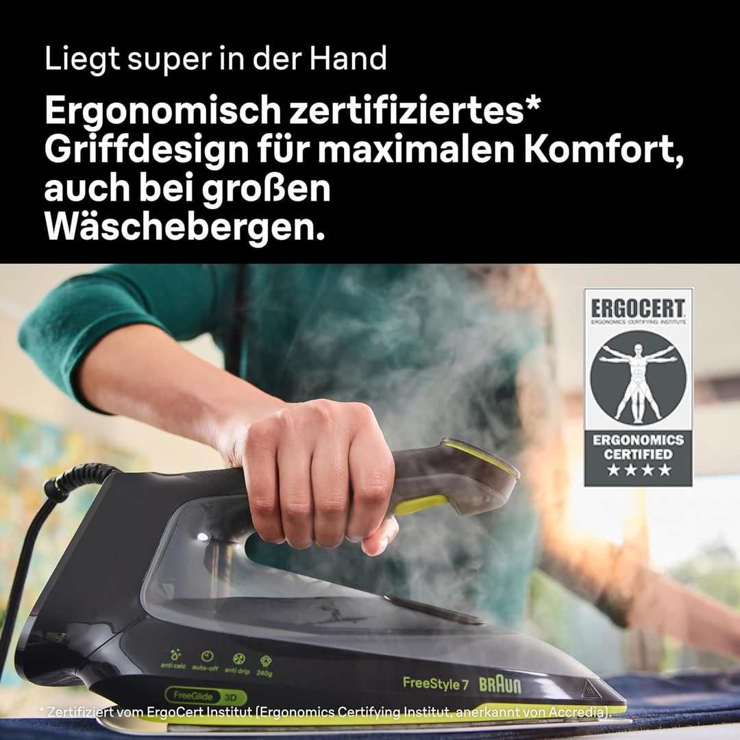 Braun FreeStyle 7 – Dampfbügeleisen mit ergonischem Griffdesign, Bügelergebnisse wie mit einer Dampf
