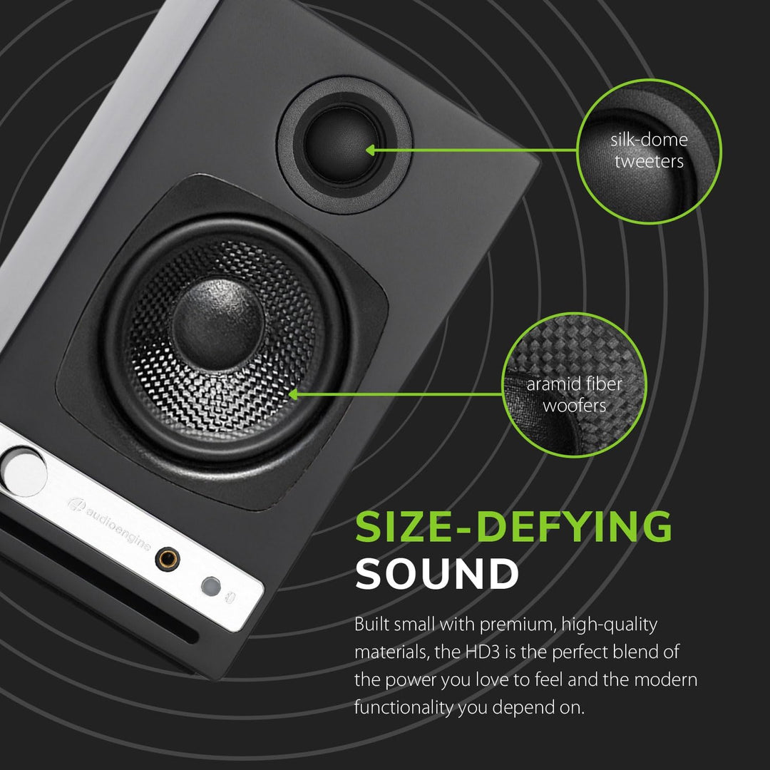 Audioengine A2 HD Wireless Speaker | Lautsprecher für Desktop-Monitor | Heim-Musiksystem aptX HD Blu