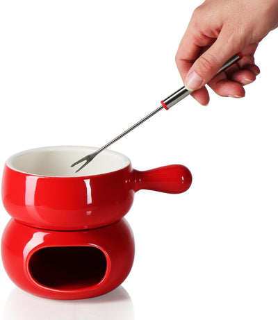 com-four® Schokoladen-Fondue-Set - Keramikschale mit Teelichthalter und 4 Gabeln - Schmelztopf für S