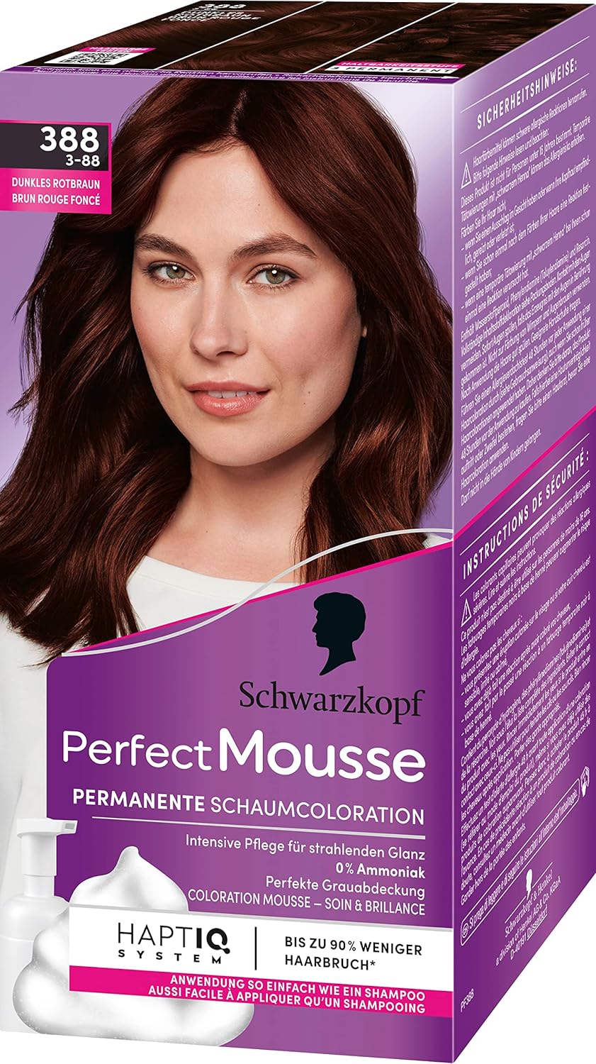 Schwarzkopf Perfect Mousse Permanente Schaumcoloration 388/3-88 Dunkles Rotbraun (3x93 ml), Haarfarb