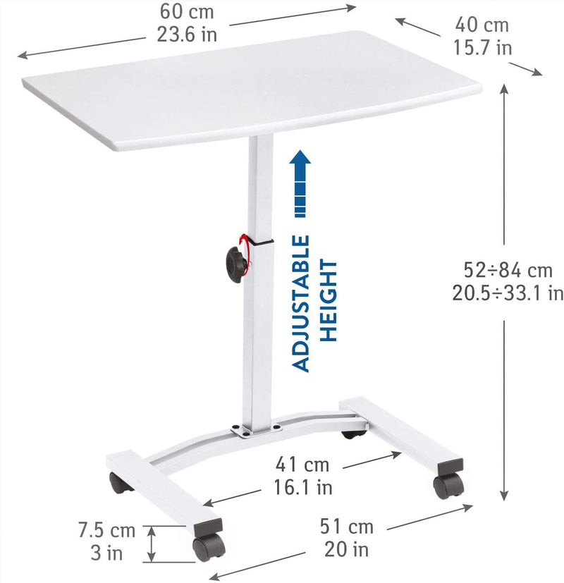 Tatkraft Cheer | 10345 | Laptoptisch rollbar, Arbeitstisch Mobil | Stahl, MDF Holz | Weiss, Schwarz