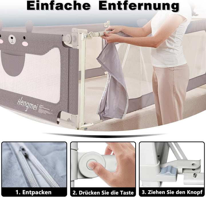 LZQ Kinderbettgitter, Bettgitter zum vertikalen Heben, Bettschutzgitter Sicherheitsschutz, Bettgitte