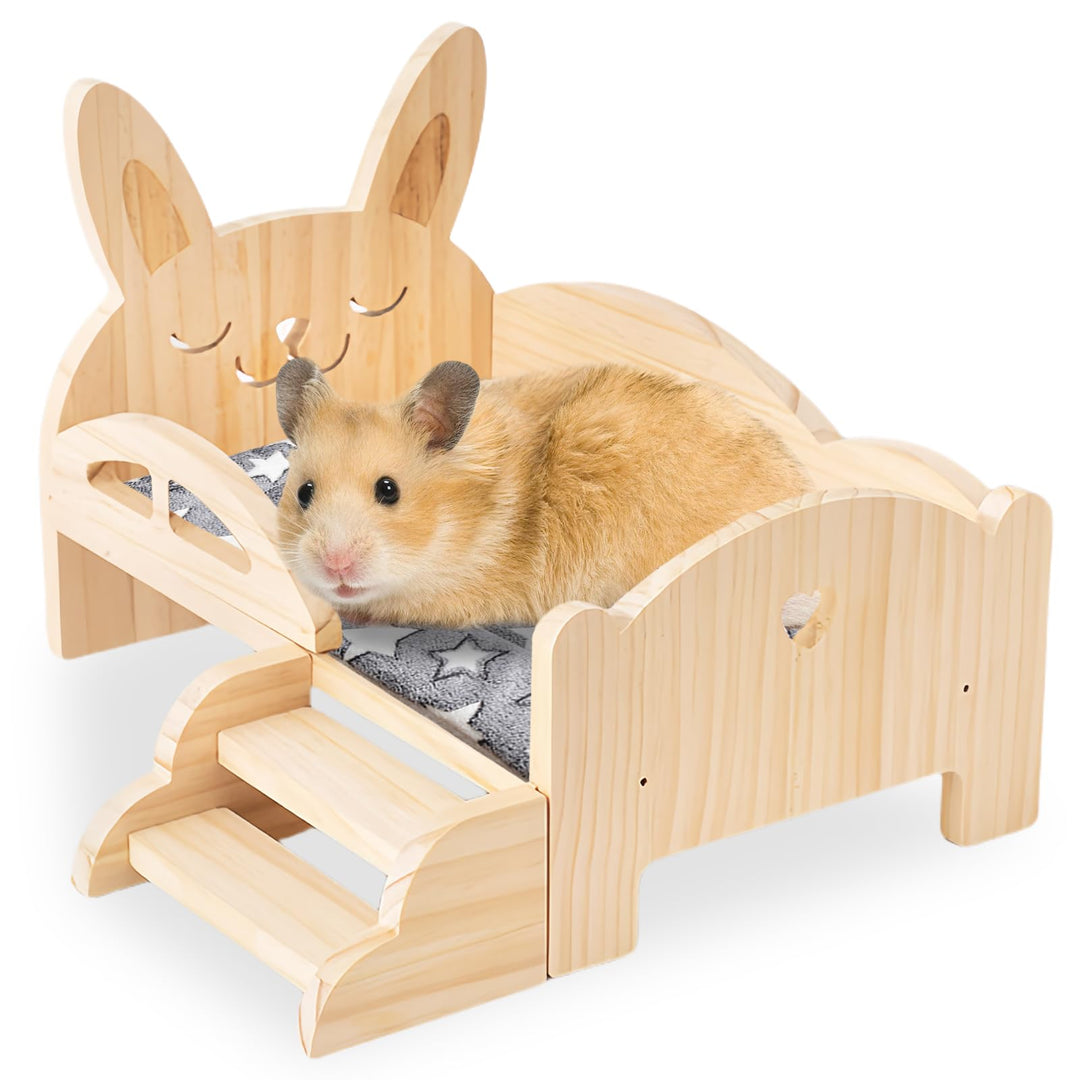 BORDEAG Holz Meerschweinchen Bett Mit Treppe Und Matte,34 * 22 * 18 cm Meerschweinchenbett Aus Holz,