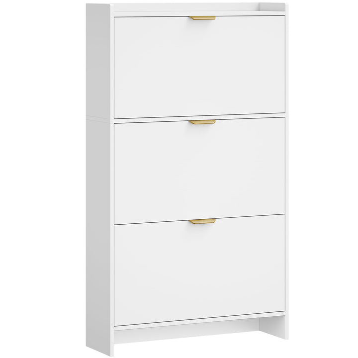 Hzuaneri Schuhschrank mit 3 Klappen, Schuhregal, Schuhkipper Schmal, Verstellbar, Schuhaufbewahrung,