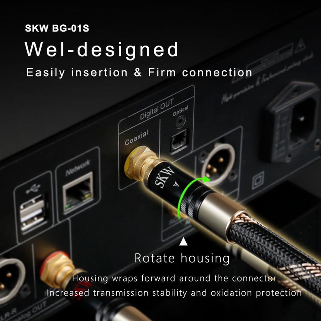 SKW Cinch RCA Digitales Koaxialkabel, S/PDIF RCA Subwoofer Kabel mit Selbstverriegelung Design, für