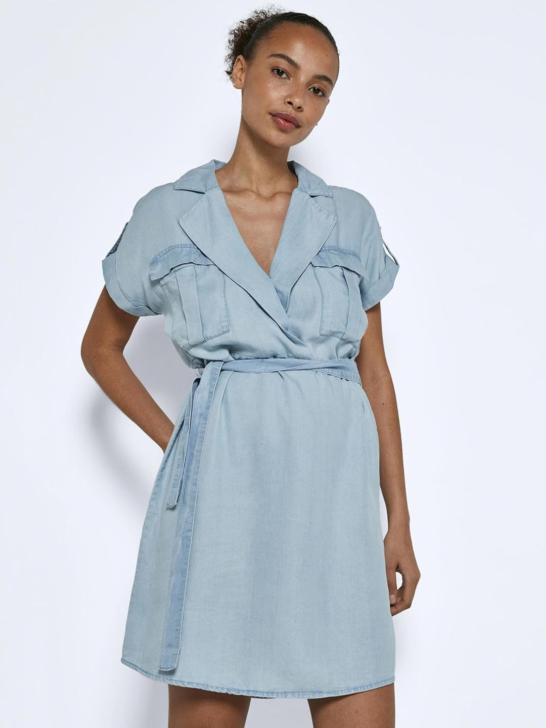 Noisy may Damen Blusenkleid Vera, Blau (Light Blue Denim Light Blue Denim)