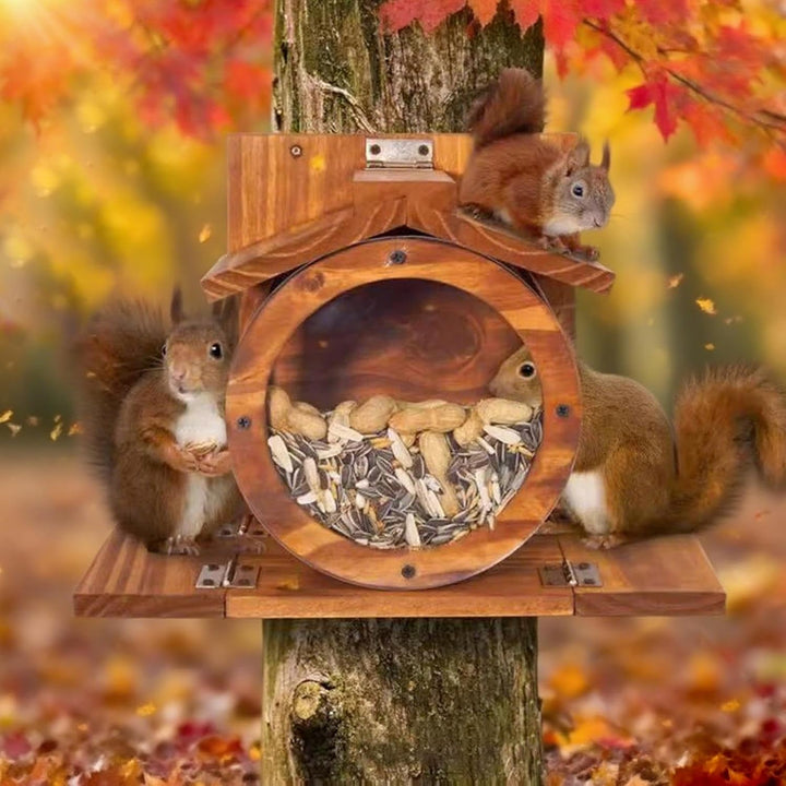 Eichhörnchen Futterstation aus Holz - Chipmunk-Feeder mit Belüftungslöchern,Aufhängbar Für Nüsse Mai