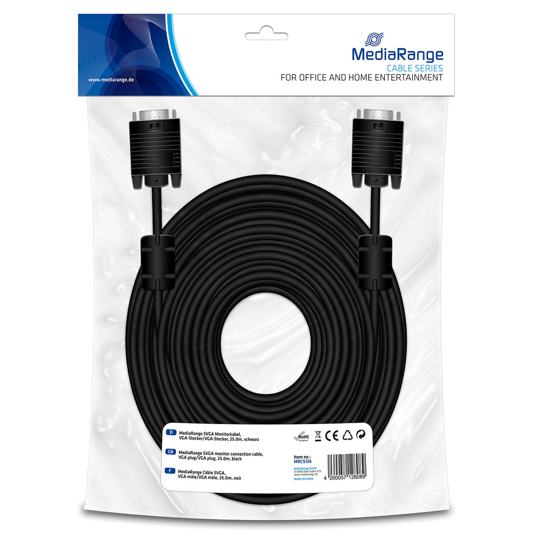 MediaRange SVGA Monitorkabel, VGA/VGA, 25.0m, schwarz