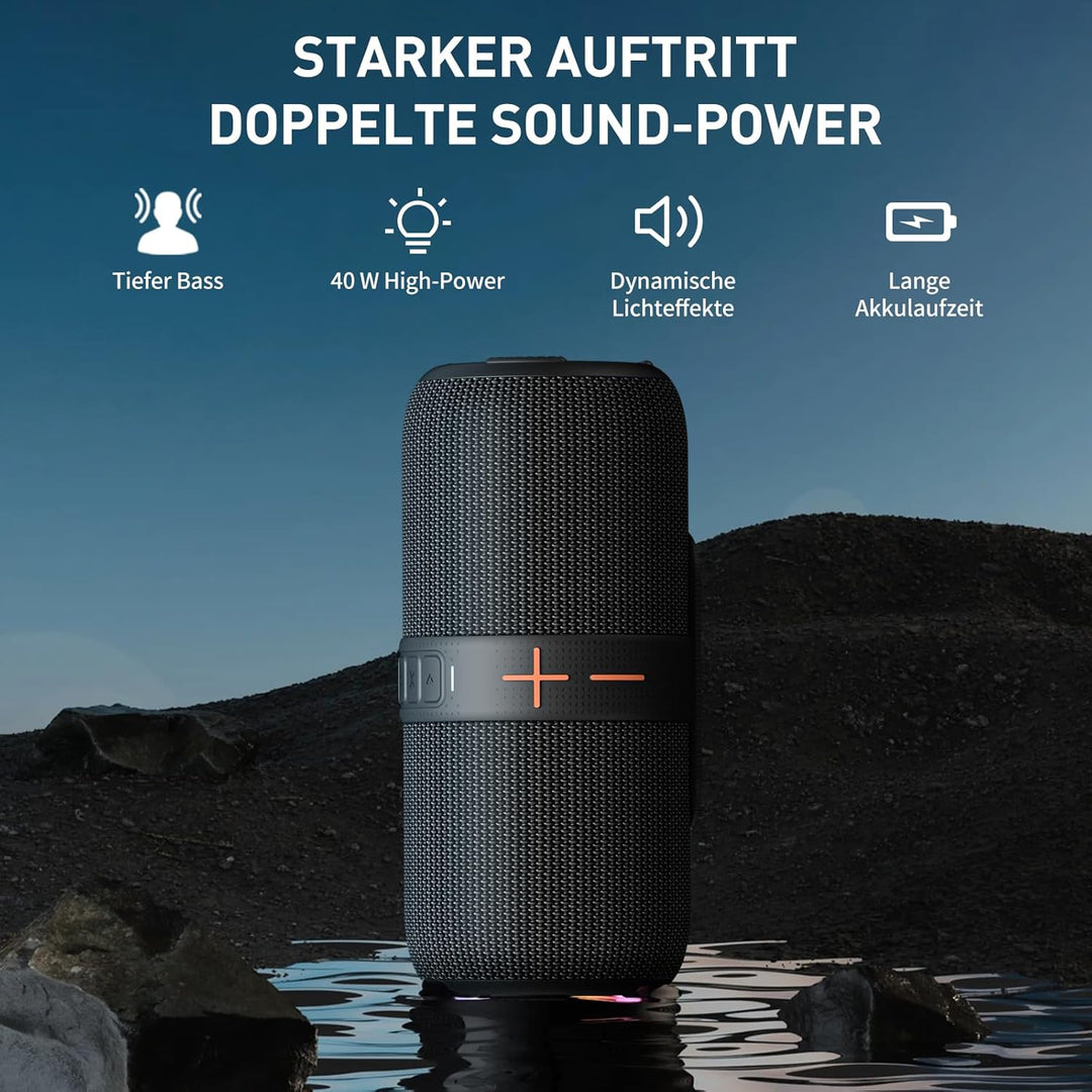 HUO JI IPX5 wasserdicht, staubdicht, RGB Beleuchtung, AUX/TF,Kabellos Box mit 40W TWS Stereo,30 Stun