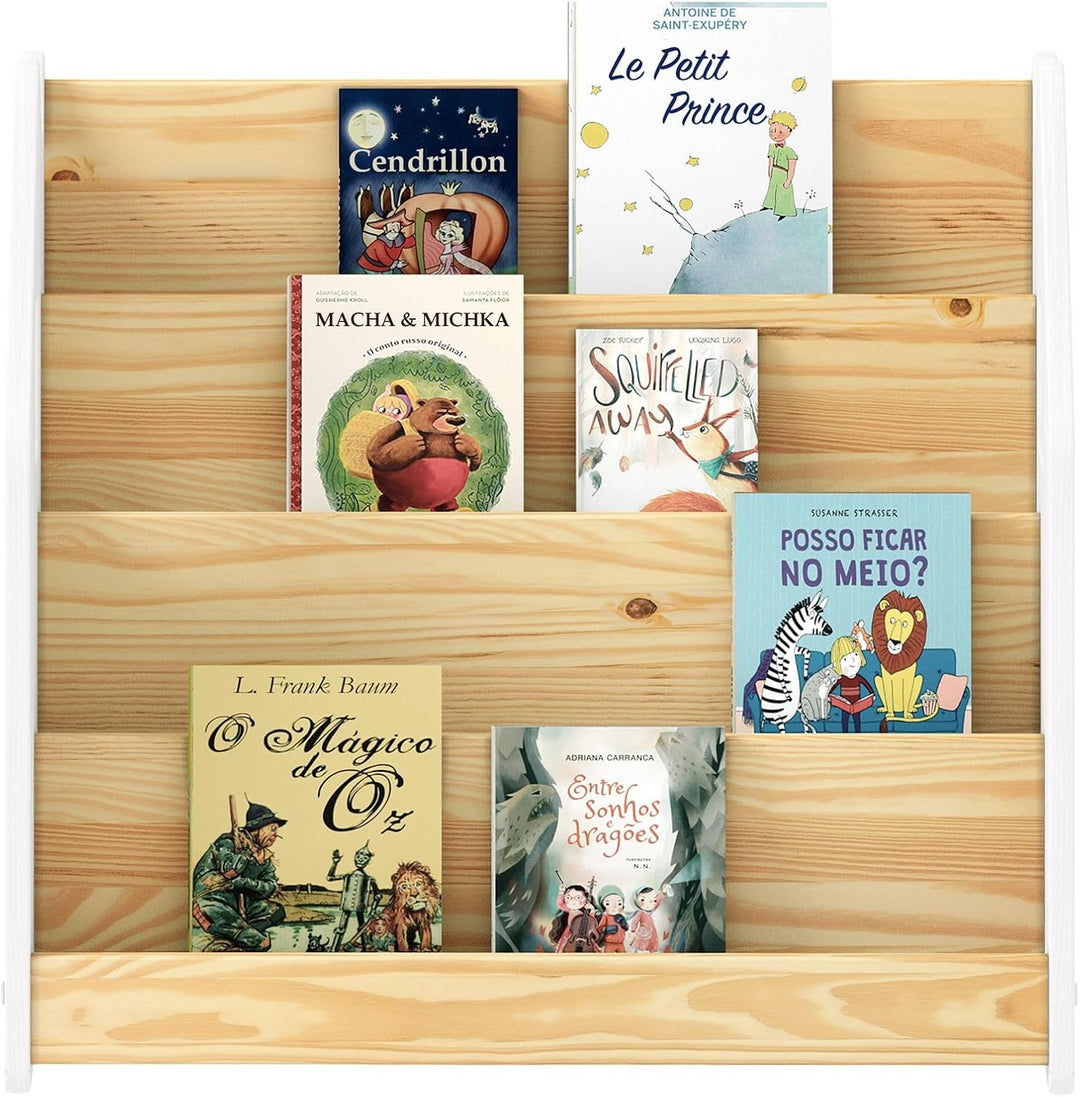 IDIMEX Bücherregal Bruno 4 Fächer aus Massivholz - Natur/weiss Montessori Bücherregal für Kinderzimm