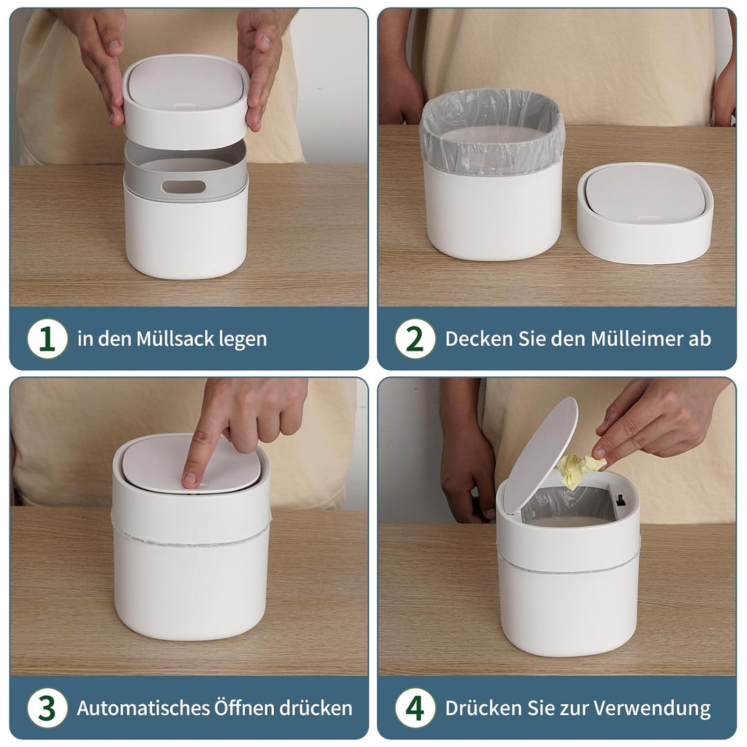 JOYFIER Tischabfalleimer mit Deckel 2L mit Müllsäcken 180 Stück, Mini Tischmülleimer für Den Waschti