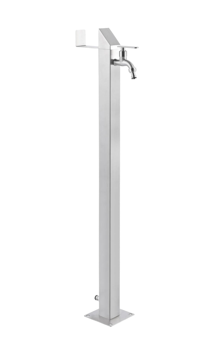 Edelstahl Wasserzapfstelle 93 cm, Garten Wasserhahn Säule aus Edelstahl 304 gebürstet, 2 Hahnanschlü