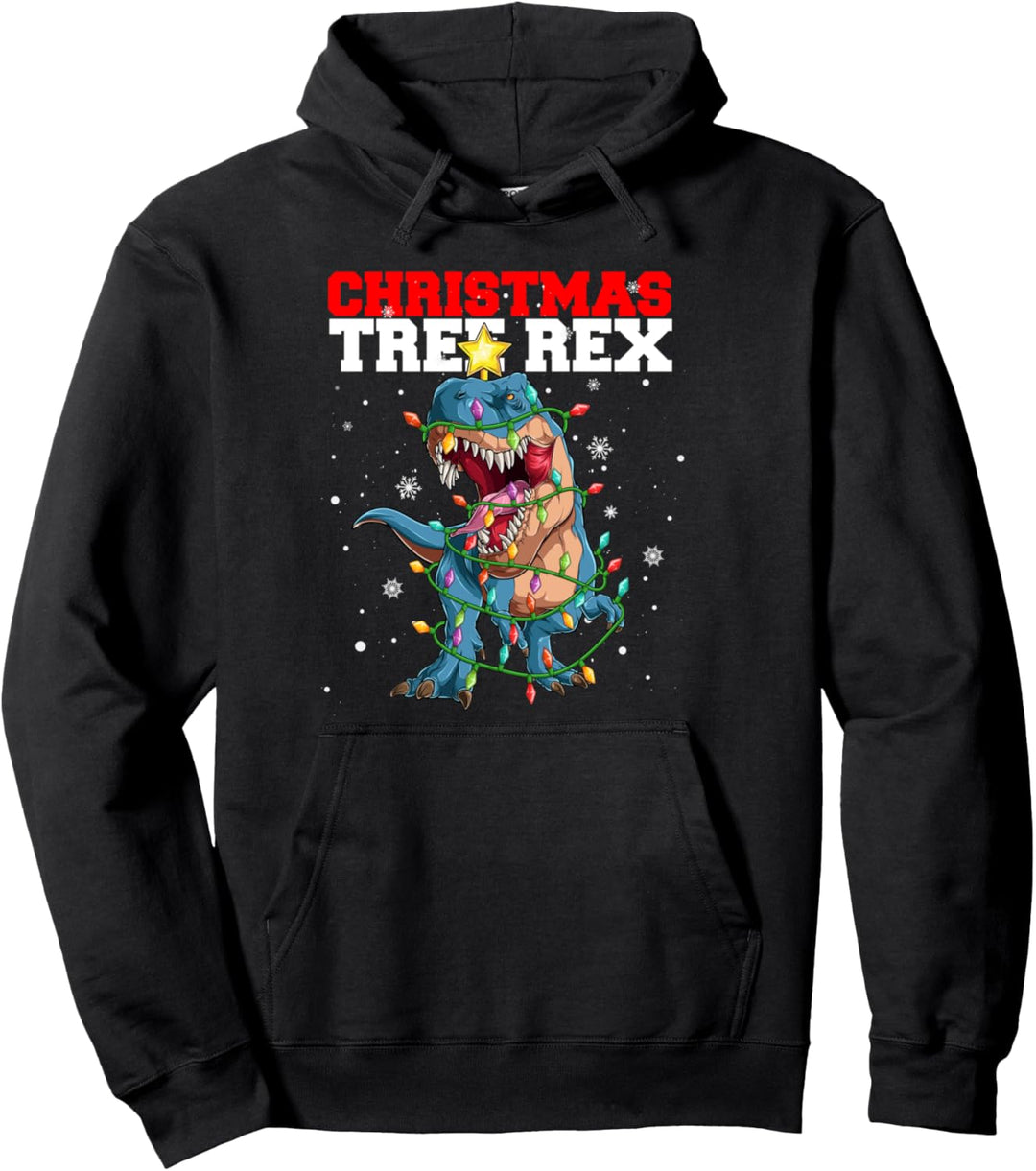 Weihnachtsbaum Dinosaurier Lichterkette Christmas Tree Rex Pullover Hoodie