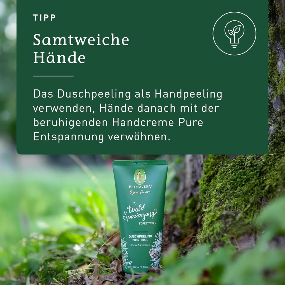 PRIMAVERA Waldspaziergang Duschpeeling 200 ml – Körperpeeling, Naturkosmetik – Zeder, Zypresse Duft