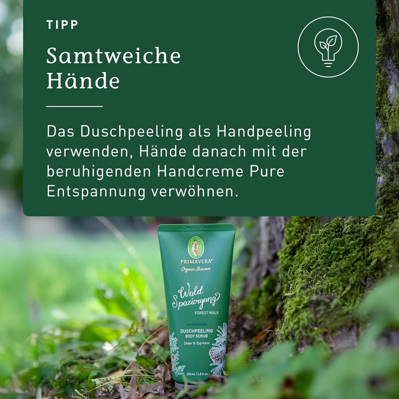 PRIMAVERA Waldspaziergang Duschpeeling 200 ml – Körperpeeling, Naturkosmetik – Zeder, Zypresse Duft