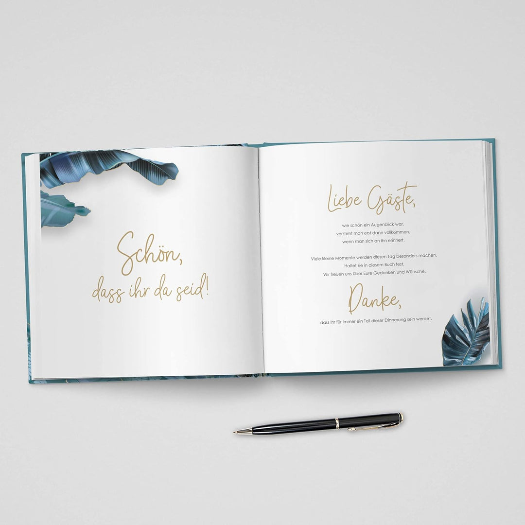 DeinWeddingshop Gästebuch Hochzeit | mit Fragen - quadratisch | Mystery Gold | Hochzeitsgästebuch Ho