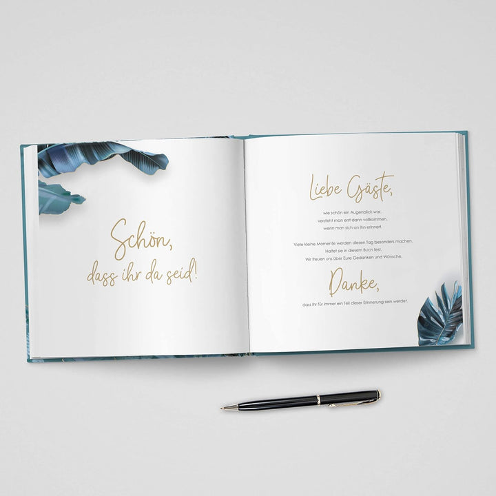 DeinWeddingshop Gästebuch Hochzeit | mit Fragen - quadratisch | Mystery Gold | Hochzeitsgästebuch Ho