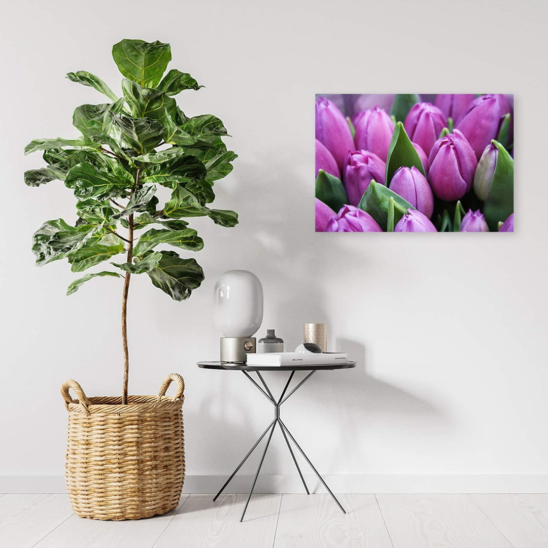 Feeby Wanddeko Tulpen Leinwandbild Kunstdruck Natur Violett 90x60 cm Leinwandbild 90x60 cm Violett_E