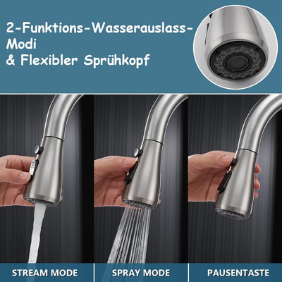 Ulytid Wasserhahn Küche Ausziehbar, Hochdruck Küchenarmatur mit Brause Ausziehbar 3 Modus, Mischbatt